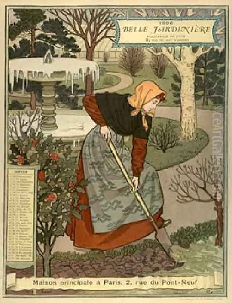 Belle Jardiniere Calendar Janvier Oil Painting by Eugene Grasset