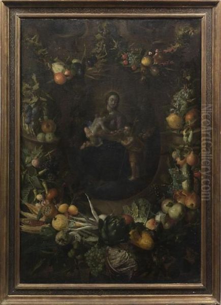 Madonna Mit Johannes Ineinem Fruchtekranz Oil Painting by Frans Ykens