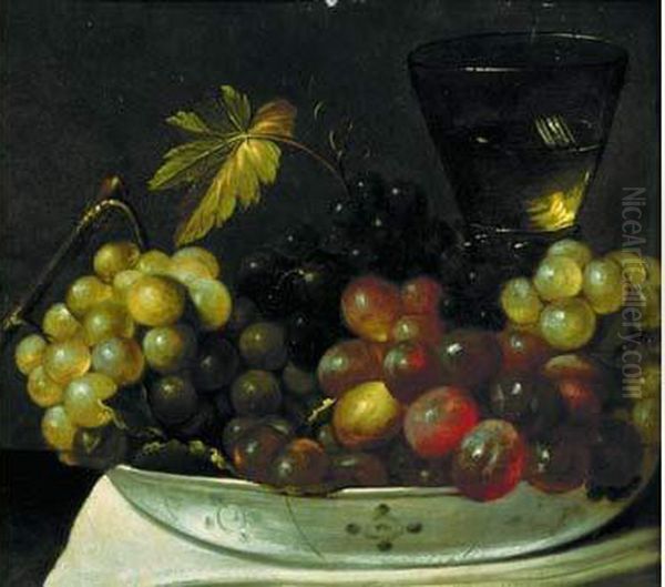 Nature Morte A La Coupe De Raisin Et Au Verre De Vin Oil Painting by Frans Ykens