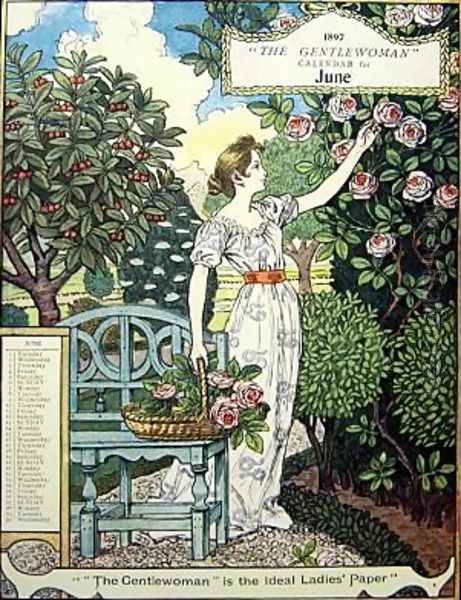 Illustration for 'Les Mois', month of June Oil Painting by Eugene Grasset