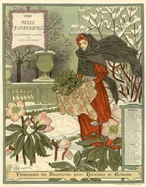 Belle Jardiniere Calendar Decembre Oil Painting by Eugene Grasset