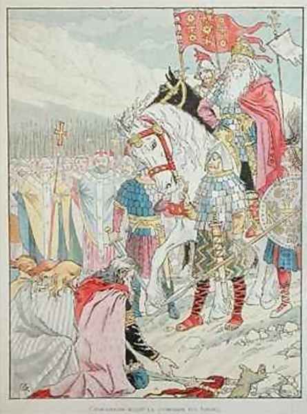 Charlemagne 742-814 receiving the submission of the Saxons in 777 Oil Painting by Eugene Grasset