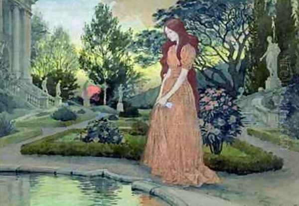 Young girl in a garden Oil Painting by Eugene Grasset