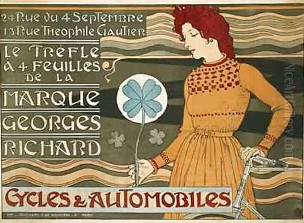 German advertisement for Georges Richard brand bicycles and cars Oil Painting by Eugene Grasset