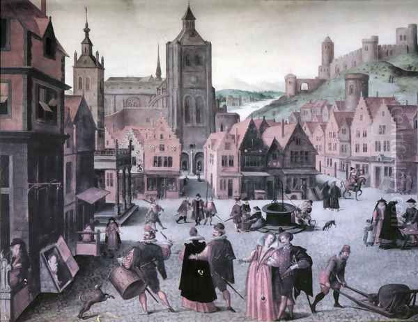 The Marketplace in Bergen op Zoom Oil Painting by Abel Grimmer