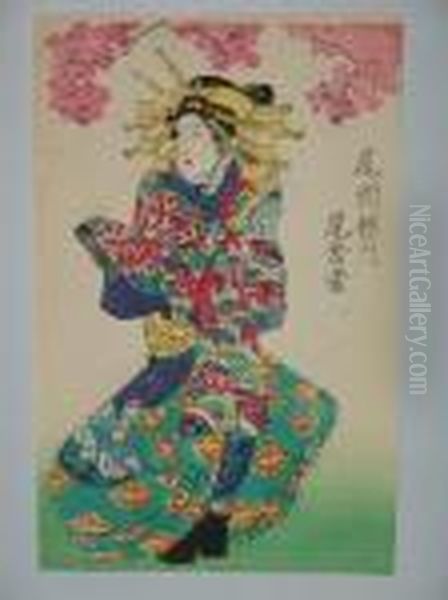 Une Jeune Femme En Kimono De Fete Oil Painting by Utagawa Yoshiiku