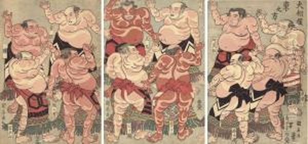 A Design Depicting Various Sumo Wrestlers Oil Painting by Utagawa Yoshiiku