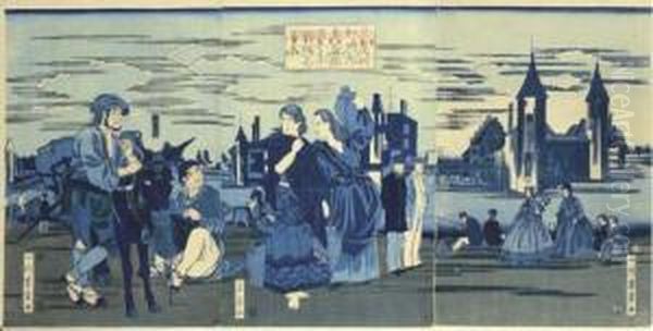 Amerikashu No Uchi Washintonfu No Kei Dohan No Utsushi Oil Painting by Utagawa or Ando Hiroshige