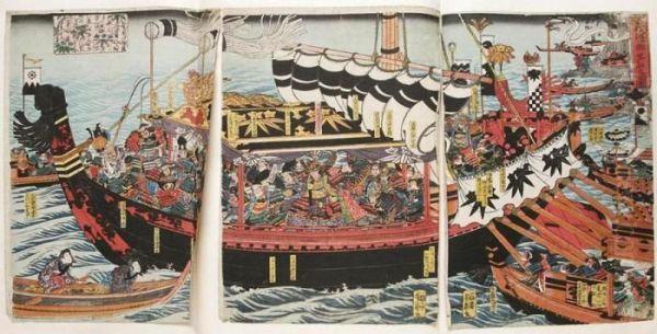 Afbeelding Van Generaal Yoshitsune's Schip Oil Painting by Utagawa Yoshitora