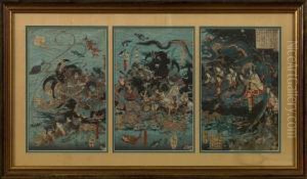 The Boy-emperor Antoku And Slain
 Taira Warriors At The Bottom Of The Sea After The Battle Of 1185 Oil Painting by Utagawa Yoshitora