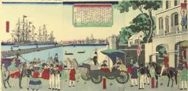 Bankoku Meisho Zukushi No Uchi Igirisu Rondon No Minato ( Port Of London, England) Oil Painting by Utagawa Yoshitora