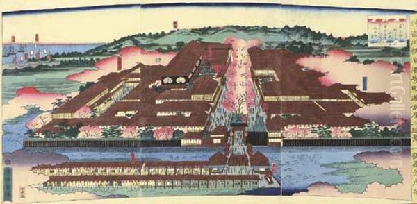 Kanagawa Yokohama Miyozakicho 
Yujoya No Fukei (landscape Of The Brothels Of Miyozaki District, 
Yokohama, Kanagawa) Oil Painting by Utagawa Yoshitora