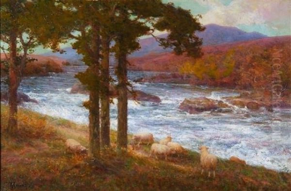 The River Wye, Near Builth, South Wales Oil Painting by Alexander Young