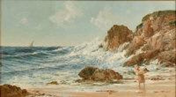 Scottish? Coastal Scene With Lone Cockle Picker Oil Painting by Alexander Young