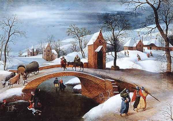 Winter landscape with Flight into Egypt Oil Painting by Abel Grimmer