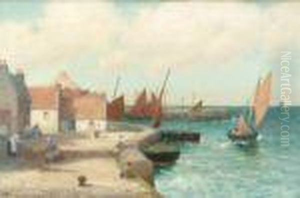 Harbour With Womenmending The Nets Oil Painting by Alexander Young