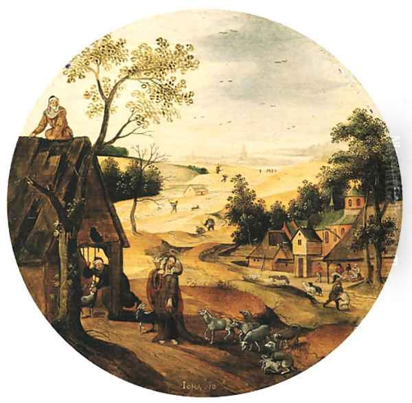 The Month of June A landscape with Christ The Good Shepherd Oil Painting by Abel Grimmer