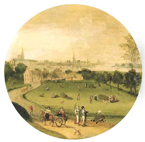 Summer an extensive landscape with a view of Antwerp beyond Oil Painting by Abel Grimmer