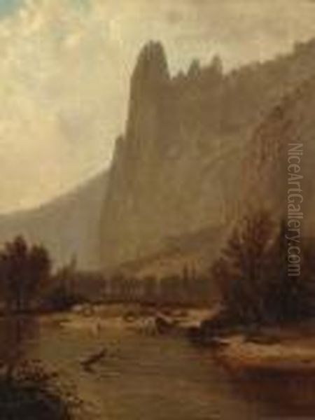 A View Along The Merced River, Yosemite Valley Oil Painting by Harvey Otis Young