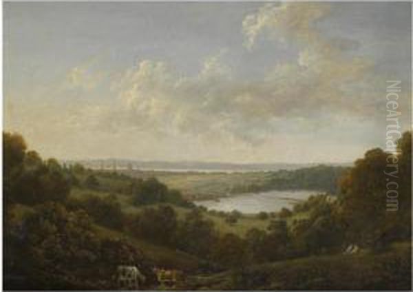 View Of Southampton Across The River Itchen, With Southampton Waterbeyond Oil Painting by John Young