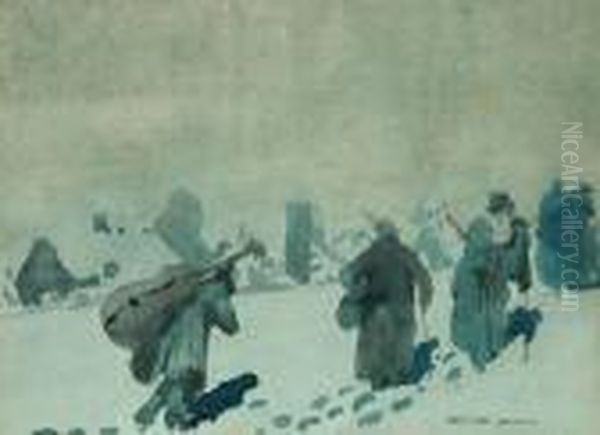 Musicians In The Snow Oil Painting by William Blamire Young