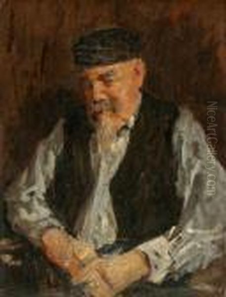 Hombre Con Chaleco Y Gorra.
 Oleo Sobre Carton. 47,5 X 36 Cms Oil Painting by Pere Ysern Y Alie