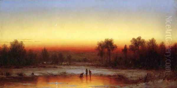 A Winter Twilight Oil Painting by Sanford Robinson Gifford