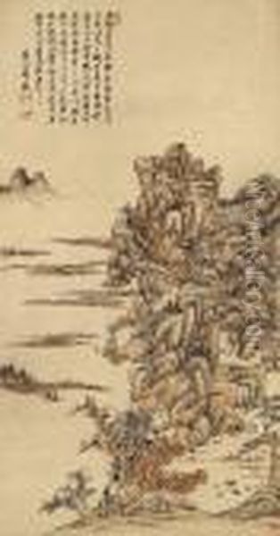 Landscape Of Mount Shi Zhong Oil Painting by Wang Yuanqi