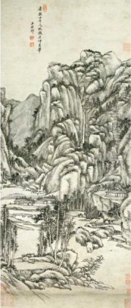 Landscape After Wu Zhen (1280-1354) Oil Painting by Wang Yuanqi