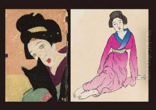 Samisen Oil Painting by Takehisa Yumeji