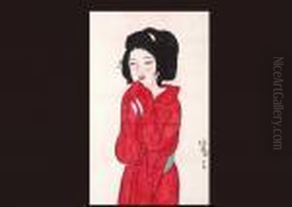 Woman Singing Oil Painting by Takehisa Yumeji