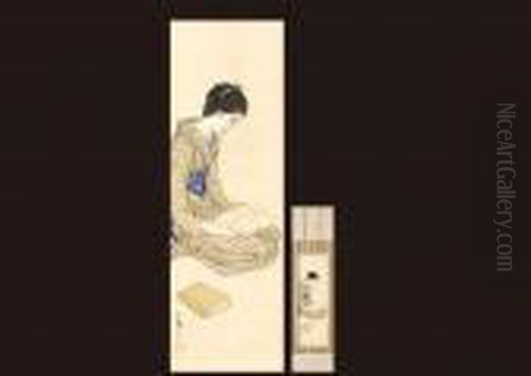 Reading Oil Painting by Takehisa Yumeji