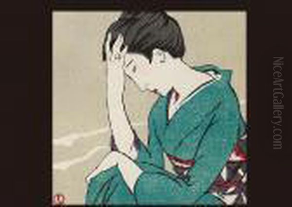 Woman In Suffering Oil Painting by Takehisa Yumeji