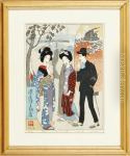 Minatoya Oil Painting by Takehisa Yumeji