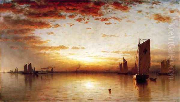 A Sunset, Bay of New York Oil Painting by Sanford Robinson Gifford