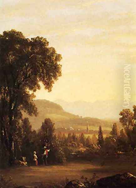 Landscape with Village in the Distance Oil Painting by Sanford Robinson Gifford