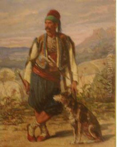 Personnage En Costume Grec Et Son Chien Oil Painting by Adolphe Yvon