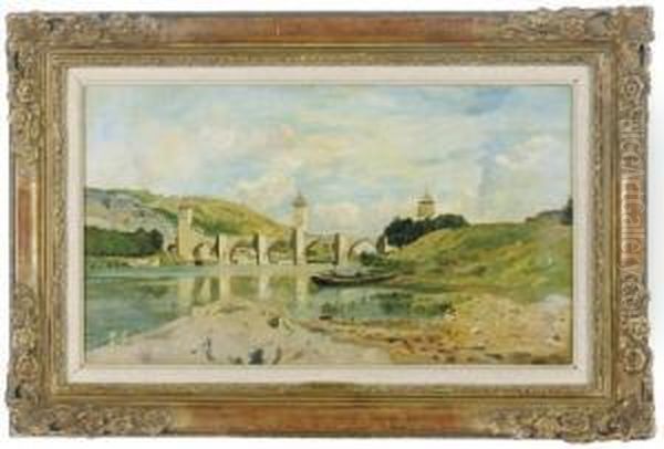 Le Pont Valentre A Cahors Oil Painting by Edmond Yvon