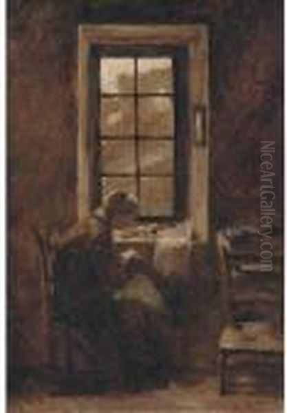 Sewing By The Window Oil Painting by Edmond Yvon