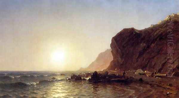 Sunset on the Shore of No Man's Land - Bass Fishing Oil Painting by Sanford Robinson Gifford