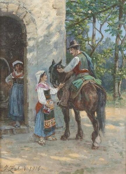 Sudliche Genreszene Mit Reiter. Oil Painting by Johann Zahnd