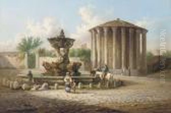 The Temple Of Vesta, Rome Oil Painting by Johann Zahnd