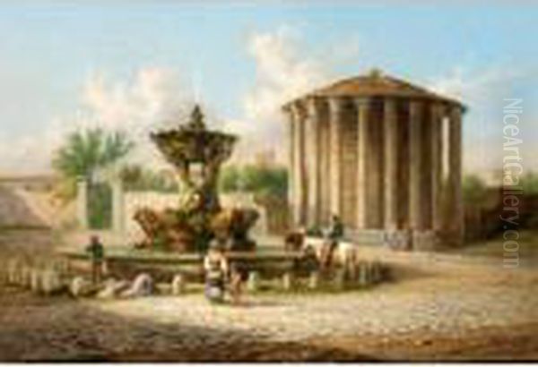 The Temple Of Vesta, Rome Oil Painting by Johann Zahnd