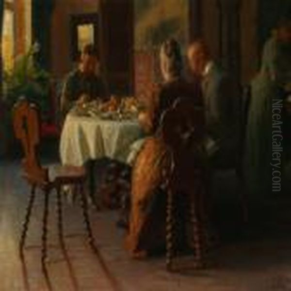 En Reprimande Under Maaltidet Oil Painting by Kristian Zahrtmann