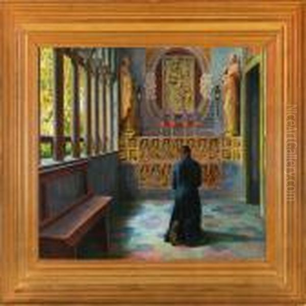 Kneeling Clergymanseen From Behind Oil Painting by Kristian Zahrtmann