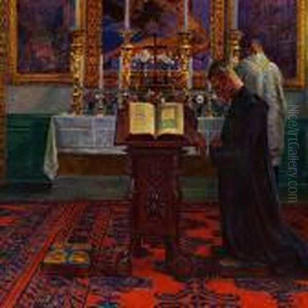 In The Sacristy Oil Painting by Kristian Zahrtmann