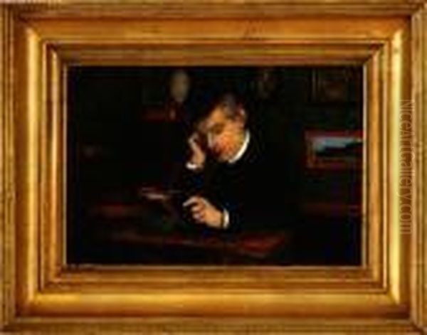 A Young Man Is Studying In His Library Oil Painting by Kristian Zahrtmann