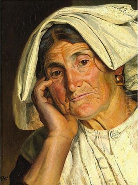 An Elderly Peasant Woman Oil Painting by Kristian Zahrtmann