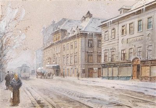 The Theater An Der Wien In The Winter Oil Painting by Karl Wenzel Zajicek