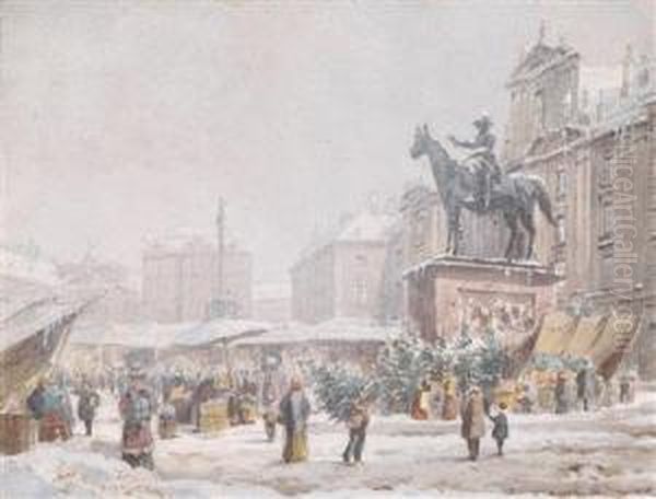 Christkindlmarkt Am Hof Oil Painting by Karl Wenzel Zajicek